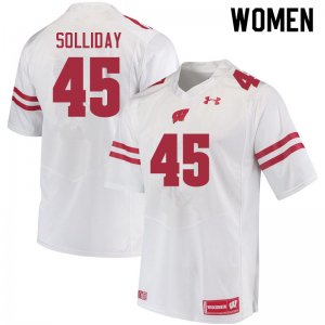 Women's Wisconsin Badgers NCAA #45 Garrison Solliday White Authentic Under Armour Stitched College Football Jersey MX31G75LX